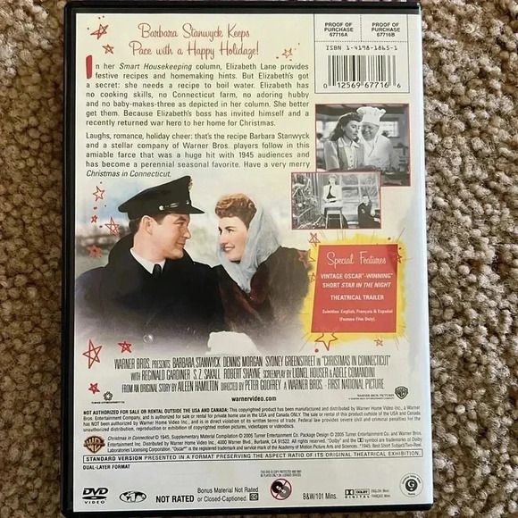 Christmas in Connecticut DVD Christmas Holiday Warner Bros. Barbara Stanwyck - Picture 3 of 5
